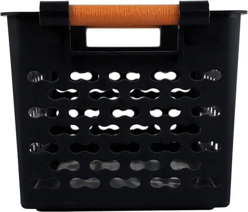 Miniatura 5 de Yesland Paquete de 6 cestas de almacenamiento de plástico, cesta organizadora negra con asas para armario de oficina en casa, 6 x 12 x 5 pulgadas