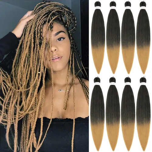 Miniatura 54 de Alrence Cabello estirado para hacer trenzas, trenza larga de 30 pulgadas, 8 paquetes, extensiones profesionales de trenzado de cabello sintético, 1b#