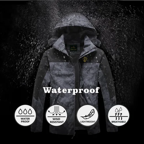 Miniatura 46 de GIISAM Chaqueta de lluvia para hombre, impermeable, ligera, para exteriores, rompevientos con capucha