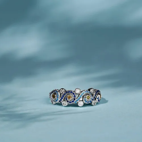 Miniatura 4 de Jeulia Anillo de compromiso de la noche estrellada de corte redondo circonita cúbica de plata de ley con diamantes de imitación, a la moda