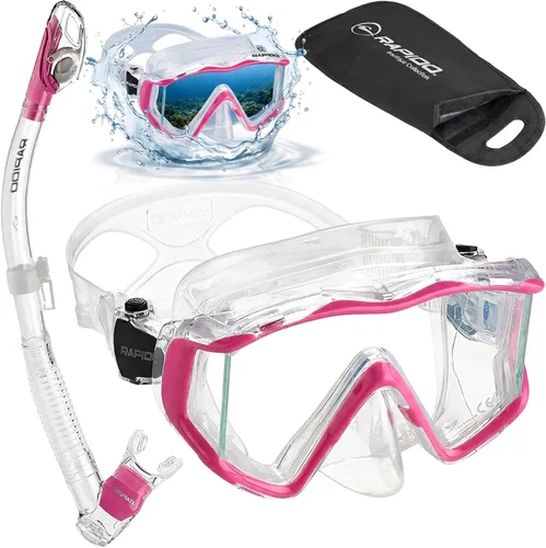 Miniatura 9 de Phantom Aquatics Rapido Clareza Máscara de Tres Lentes y Snorkel Combo