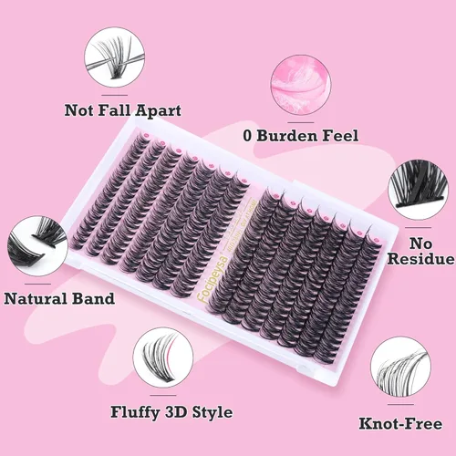 Miniatura 5 de Focipeysa Kit de Extensión de Pestañas D Curl Clusters de Pestañas 280pcs Kit de Extensión de Pestañas DIY 40D Pestañas Individuales con Adhesivo