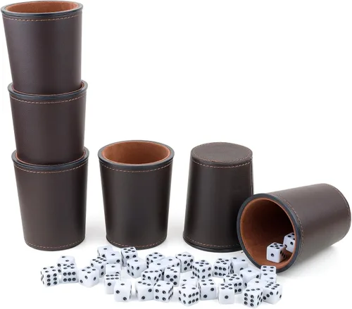 Miniatura 11 de Juego de tazas de dados con forro de fieltro de cuero PU de Reriver, 6 tazas silenciosas mezcladoras de dados con 36 dados para juegos de Bar Party