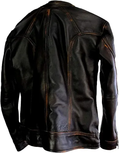 Miniatura 2 de Chaqueta de cuero genuino Cafe Racer para hombre, chaqueta de cuero retro envejecida, chaqueta de cuero vintage para motocicleta