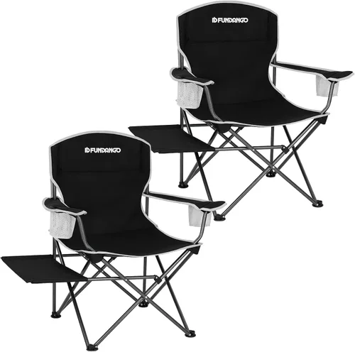Miniatura 8 de FUNDANGO Silla de camping acolchada plegable, portátil con respaldo completo para exteriores, con soporte para tazas y mesa auxiliar, bolsillo