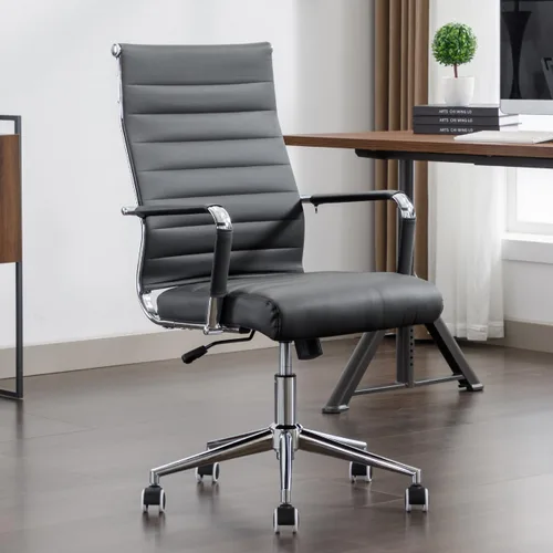 Miniatura 8 de Silla de escritorio de oficina de cuero, sillas de sala de conferencias con ruedas, silla ejecutiva moderna de respaldo alto, ergonómica giratoria