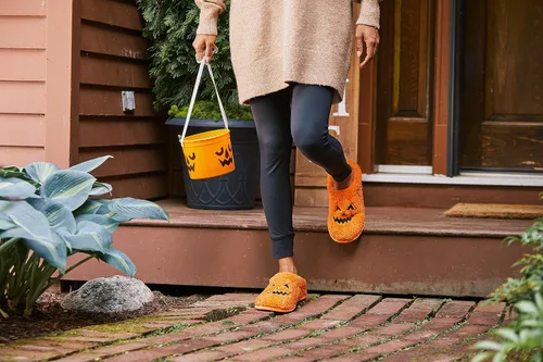 Miniatura 2 de Dearfoams Unisex Adult Spooky Fuzzy Halloween Pumpkin Jack O Lantern Slipper