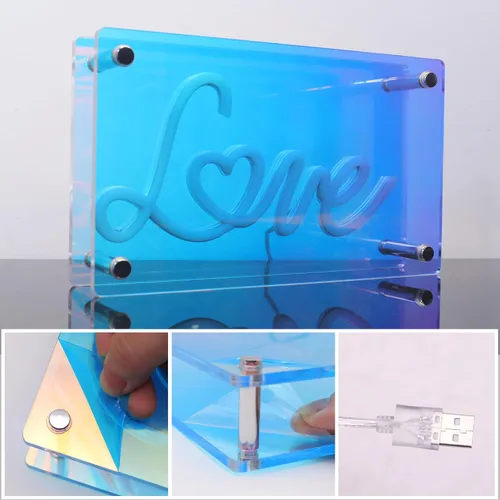 Miniatura 8 de Attivolife Letrero de neón de corazón infinito, lámpara de neón rosa iluminada, romántica caja de luz LED arcoíris con alimentación USB, decoración