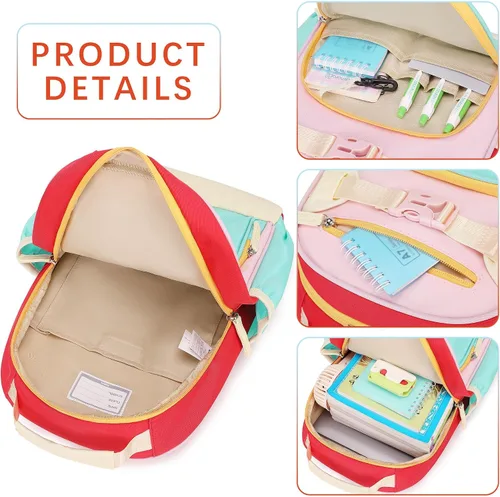 Miniatura 5 de Lindas mini mochilas para niñas de 2 a 4 años, mochila preescolar (aguamarina, rosa y rojo)