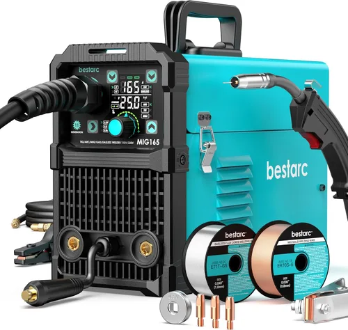 Bestarc 165Amp Soldador MIG, 110V 220V Soldador de núcleo de flujo MIG/Lift TIG/Stick Máquina soldadora 4 en 1, Soldador con gran pantalla LED,