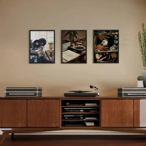 Miniatura 3 de Arte de pared de niña negra, impresiones modernas de pintura de mujer negra, juego de 3 pósteres de tocadiscos de música afroamericana, lienzo