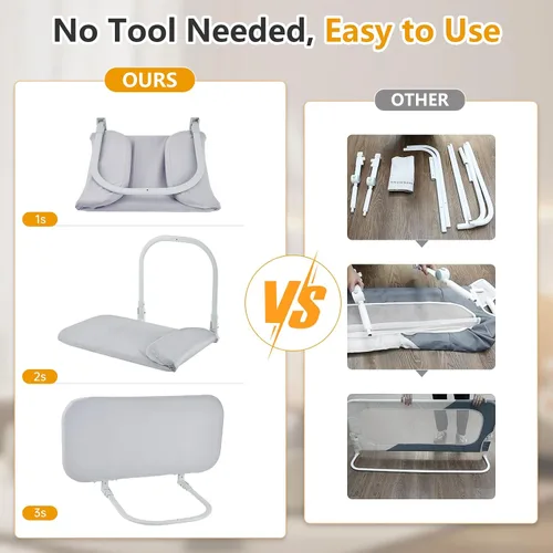 Miniatura 5 de Rieles de cama portátiles para niños pequeños: protectores de riel de cama de bebé de viaje para cuna, individual, queen, matrimonial, camas King