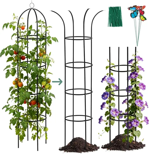 Enrejado de jardín de obelisco 100% metálico de 6.6 pies de alto, soporte resistente para plantas trepadoras y soportes de flores, 1 enrejado