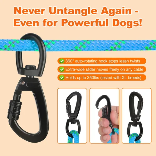 Miniatura 3 de Correa de perro de 50 pies, correa larga para perros al aire libre, cable de amarre de perro, correa para acampar, atadura para el patio, línea Azul