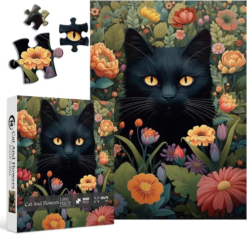 Rompecabezas vintage de gatos para adultos de 1000 piezas en adelante, colección de rompecabezas de flores de PICKFORU animales y plantas,