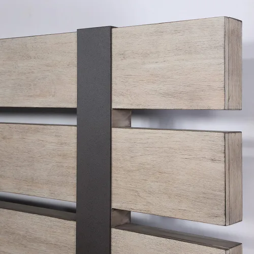 Miniatura 5 de Roundhill Furniture Arbela - Cama con paneles de listones de madera, tamaño Queen, roble desgastado