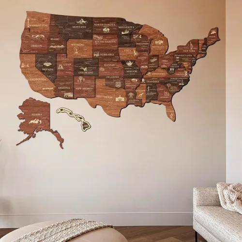 Miniatura 5 de JustLikeWood Rompecabezas de madera 3D de mapa de Estados Unidos de 16 x 9 ″ con los estados y capitales, decoraciones del 4 de julio, mapa de viaje