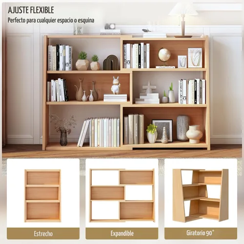 Miniatura 3 de IOTXY Estantería de madera extensible – Estantería con escalera de 3 niveles, baja y corta para espacios pequeños o esquinas, roble, L