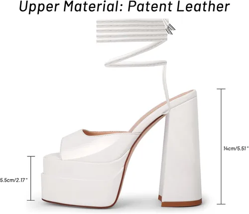 Miniatura 3 de wetkiss Tacones de plataforma para mujer, tacón grueso y sandalias de tiras con cordones, diseño de punta abierta para boda, trabajo, fiesta