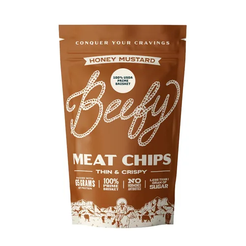 Miniatura 10 de BEEFY Meat Chips - Mostaza Miel - 2.5oz. 100% Prime Brisket. 13g de proteína por onza.