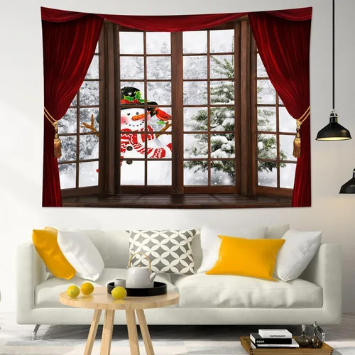 Miniatura 28 de HVEST Tapiz navideño de invierno para colgar en la pared, muñeco de nieve divertido con sombrero azul y tapices de regalo de Navidad, tapiz de pino