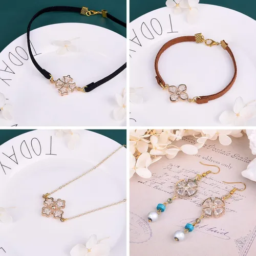 Miniatura 7 de Cheriswelry Colgantes de corazón de diamantes de imitación de oro claro, colgante de aleación colgante de cristal brillante, abalorios de flores 3