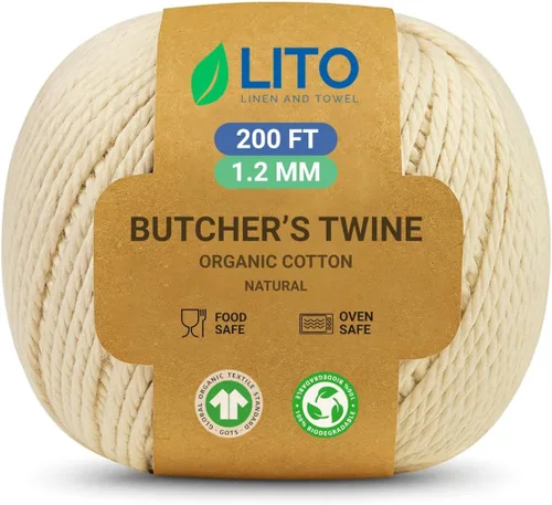 Cordel de carnicero orgánico para cocinar y atar – Cuerda de cocina de algodón natural resistente de 0.047 in y 200 pies – Cuerda apta para