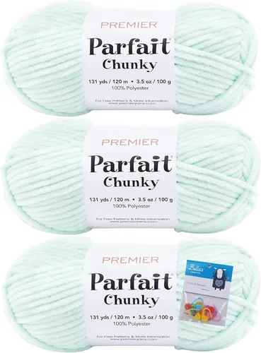 Miniatura 17 de Premier Yarns Parfait - Paquete de 3 unidades de felpilla gruesa de 3.5 onzas, peso supervoluminoso, paquete de 3 unidades con soportes para puntada