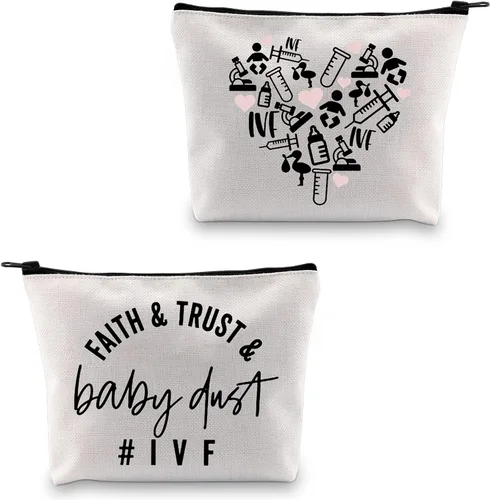 Bolsa de maquillaje IVF Warrior Faith Trust y Baby Dust IVF IUI Transfer Day Regalo inspirador de infertilidad, Bolsa de polvo para bebés Faith Trust