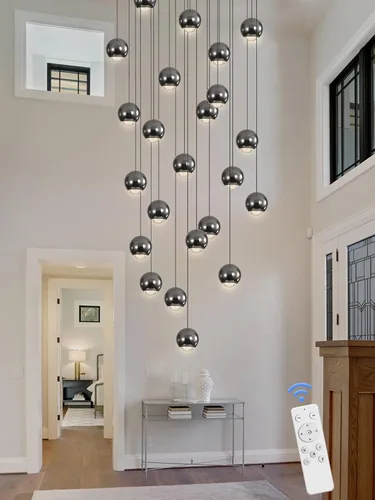 Miniatura 18 de ykolupty Candelabro de Escalera Moderna Lámpara Colgante de Cristal Luz de Candelabro Grande para Techos Altos Lámpara de Gota de Cristal Luz