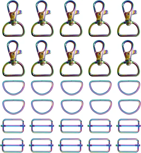 Miniatura 12 de WAFJAMF Anillo de gancho de metal a granel 30 piezas, hebilla de cierre giratorio y anillo en D no soldado, 10 piezas, hebilla rectangular ajustable