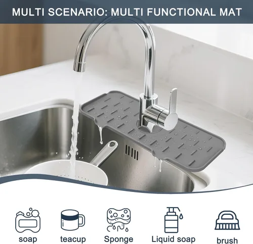 Miniatura 3 de Protector contra salpicaduras para grifo de cocina, alfombrilla de silicona para atrapar agua, almohadilla de drenaje para fregadero detrás del Gris
