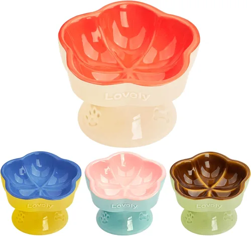S&Q'S CERAMICS Tazón Elevado para Gatos, Cuenco Elevado para Gatos para Comida y Agua, Plato de Cerámica Inclinado, Anti Vómito y Amigo de los