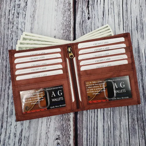 Miniatura 9 de ag wallets Billetera bifold europea de piel auténtica RFID para hombre, 2 ventanas de identificación, Borgoña