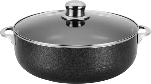 Alpine Cuisine Olla de aluminio antiadherente de 7 cuartos de galón con tapa de vidrio y mango remachado, utensilios de cocina resistentes para