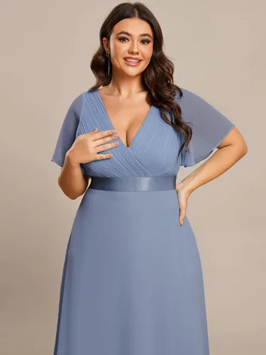 Miniatura 21 de Ever-Pretty Vestido formal para mujer, Navidad, Año Nuevo, cuello en V, gasa, talla grande, largo hasta el suelo, vestido de dama de honor