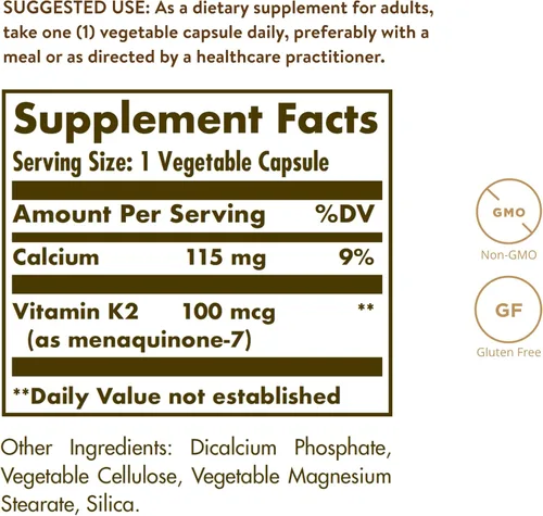 Miniatura 2 de Vitamina K2 natural Solgar, 0,0000035 oz, SF2095960, 1, 1