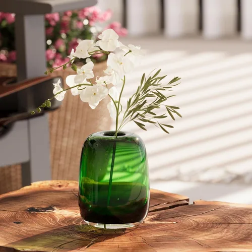 Miniatura 4 de Relexome Florero de cristal ámbar para centros de mesa, flores de 6.7 pulgadas, redondo, moderno, jarrón decorativo para decoración del hogar, sala