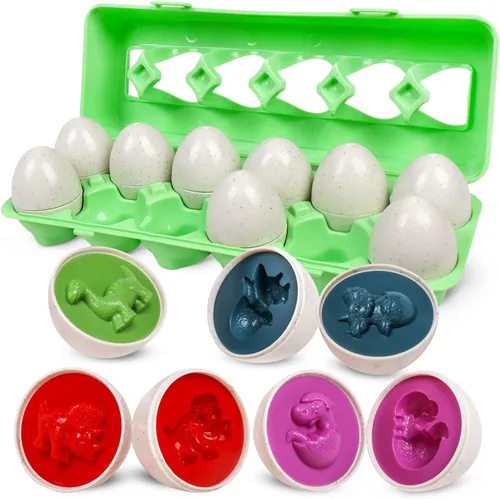 Juguete de huevo de Pascua para niños pequeños – 12 piezas de huevos a juego de dinosaurios, regalo educativo para niños de 1 a 3 años,