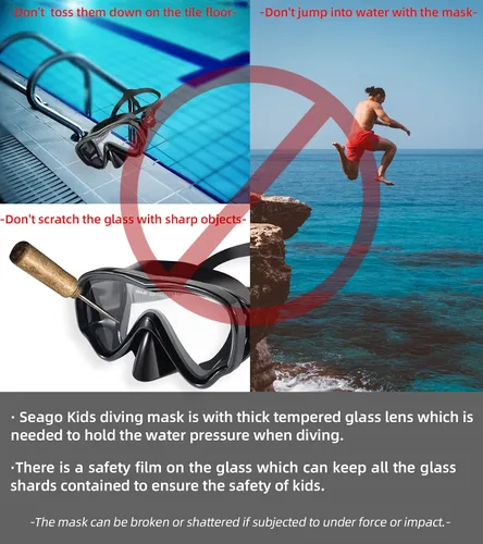 Miniatura 6 de Seago Gafas de natación para niños, máscara de buceo para jóvenes (5-15), antivaho 180° visión clara