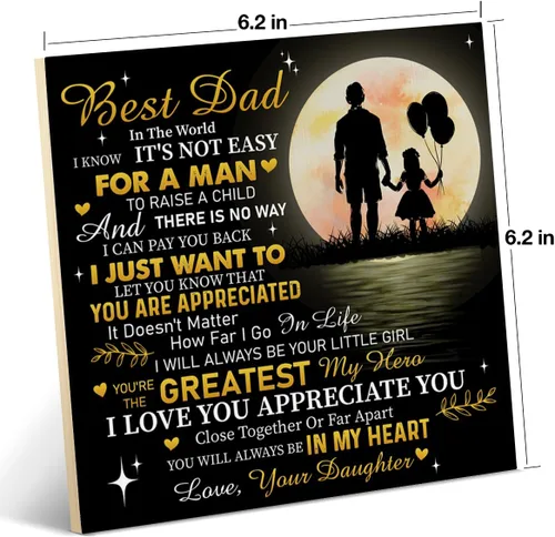 Miniatura 2 de Letrero de madera con texto en inglés «Best Dad» para papá de parte de la hija, regalos de agradecimiento para cumpleaños, Día del Padre, placa