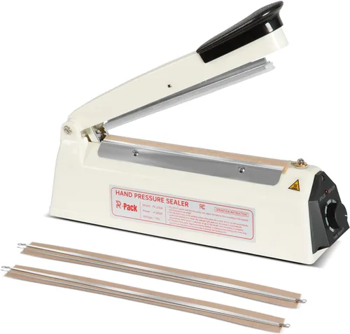Sellador térmico por impulso con barra de sellado, máquina de sellado y corte de bolsas de alta resistencia, 2 reemplazos adicionales (blanco, 8