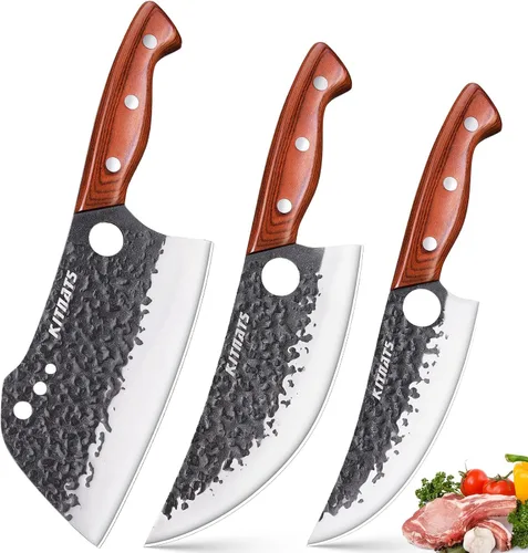 Juego de 3 cuchillos de carnicero forjados a mano, cuchillo de chef serbio súper afilado, cuchilla de carnicero, cuchillo de deshuesado, juego de