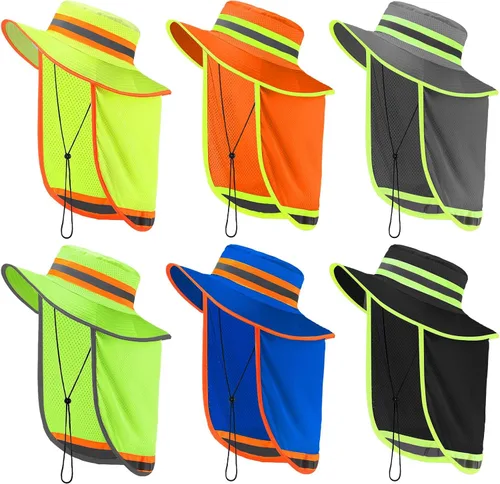 Miniatura 9 de 6 piezas de sombrero de seguridad reflectante de alta visibilidad con solapa para el cuello Boonie sombrero de ala ancha sombreros de trabajo gorra