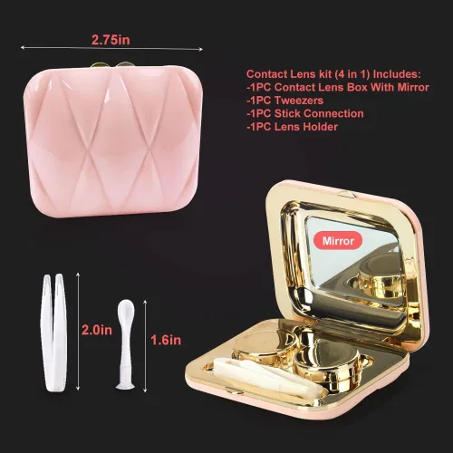 Miniatura 5 de ofone Estuche para lentes de contacto, estuche de lentes de contacto con patrón de monedero, kit de viaje con herramienta removedora, pinzas, C-rosa