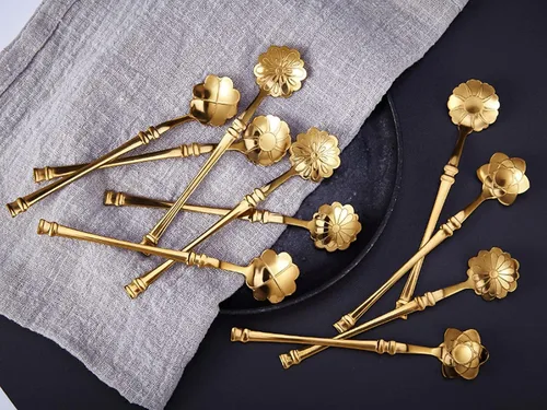 Miniatura 4 de Juego de cucharas de postre, 10 piezas de vajilla creativa de acero inoxidable, cuchara de café, mini cucharaditas de oro, juego de cucharas