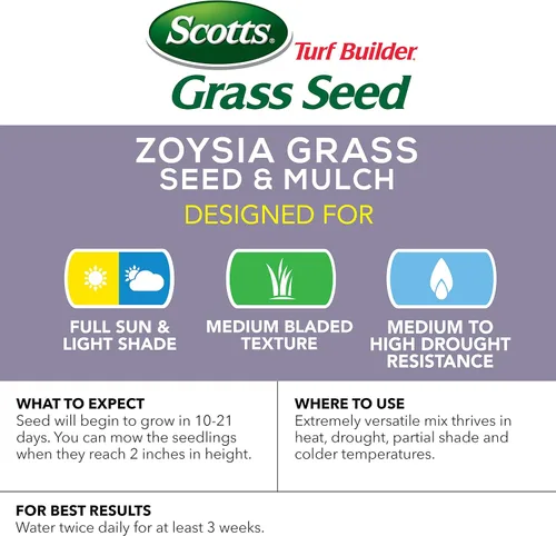 Miniatura 2 de Scotts Turf Builder Semillas de césped Zoysia & Mantillo, Cultiva un césped resistente y de bajo mantenimiento, 5 libras.