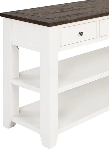 Miniatura 6 de RuiSiSi Mesa consola de 48 pulgadas con 3 cajones y 2 estantes, mesa de sofá de madera de granja para sala de estar, entrada, pasillo, color blanco