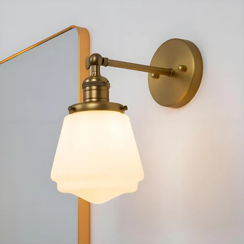 Lámpara de pared vintage de 1 luz con pantalla de vidrio blanco leche, lámpara de pared industrial regulable para interiores para dormitorio, sala