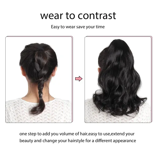 Miniatura 3 de Extensiones de cabello para cola de caballo, extensión de cola de caballo roja de 16 pulgadas, corta, ondulada, rizada, envolvente, cola de caballo